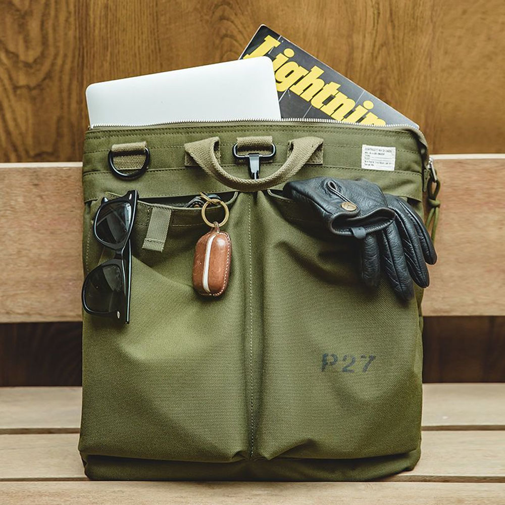 Tablet Shoulder Bag - Workwear Retro Helmet Canvas Crossbody Pilot